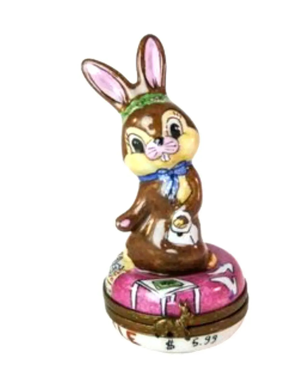Rabbit Shopping Porcelain Limoges Porcelain Art Object for Collectors, a hand-painted Limoges porcelain gift