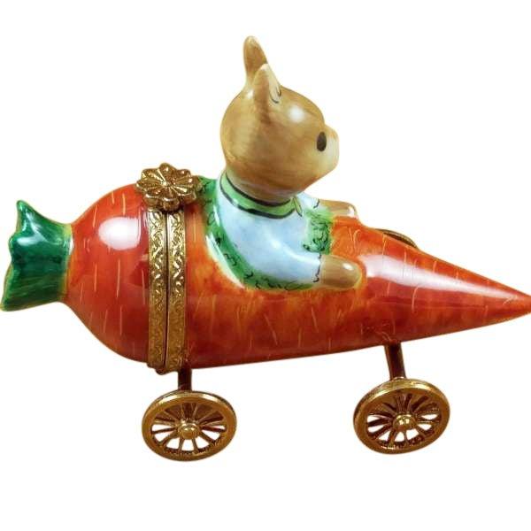 Authentic Rochard Rabbit in Carrot Car Limoges box, hand-painted in France, from Limoges Boutique
