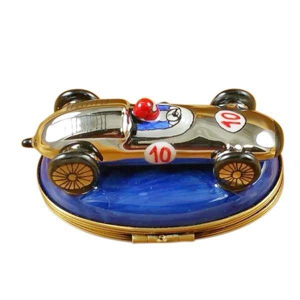 Markings on the base of the Race Car Blue Base Online Limoges box, a sign of French origin