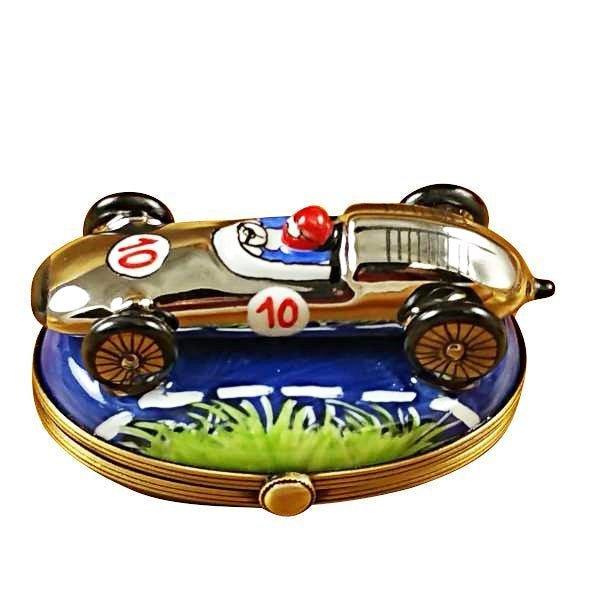 Authentic Rochard Race Car Blue Base Online Limoges box, hand-painted in France, from Limoges Boutique