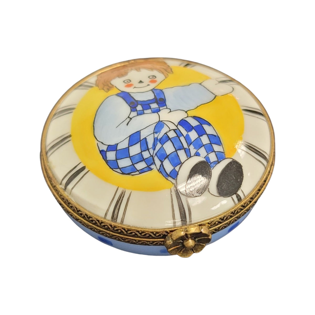 Raggedy Ann Round Limoges Porcelain Box, a hand-painted Limoges porcelain gift