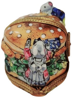 Collectible 3 Hinged Mice House Eating Cheeseburger Limoges box with artisan brushwork