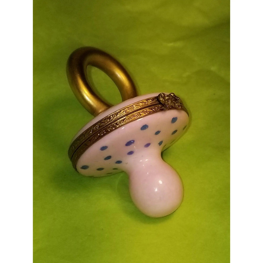 Pink Porcelain Pacifier Figurine Baby Retired Limoges Box Figurine, view 5