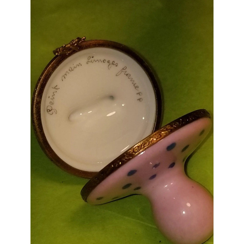 Pink Porcelain Pacifier Figurine Baby Retired Limoges Box Figurine, view 6