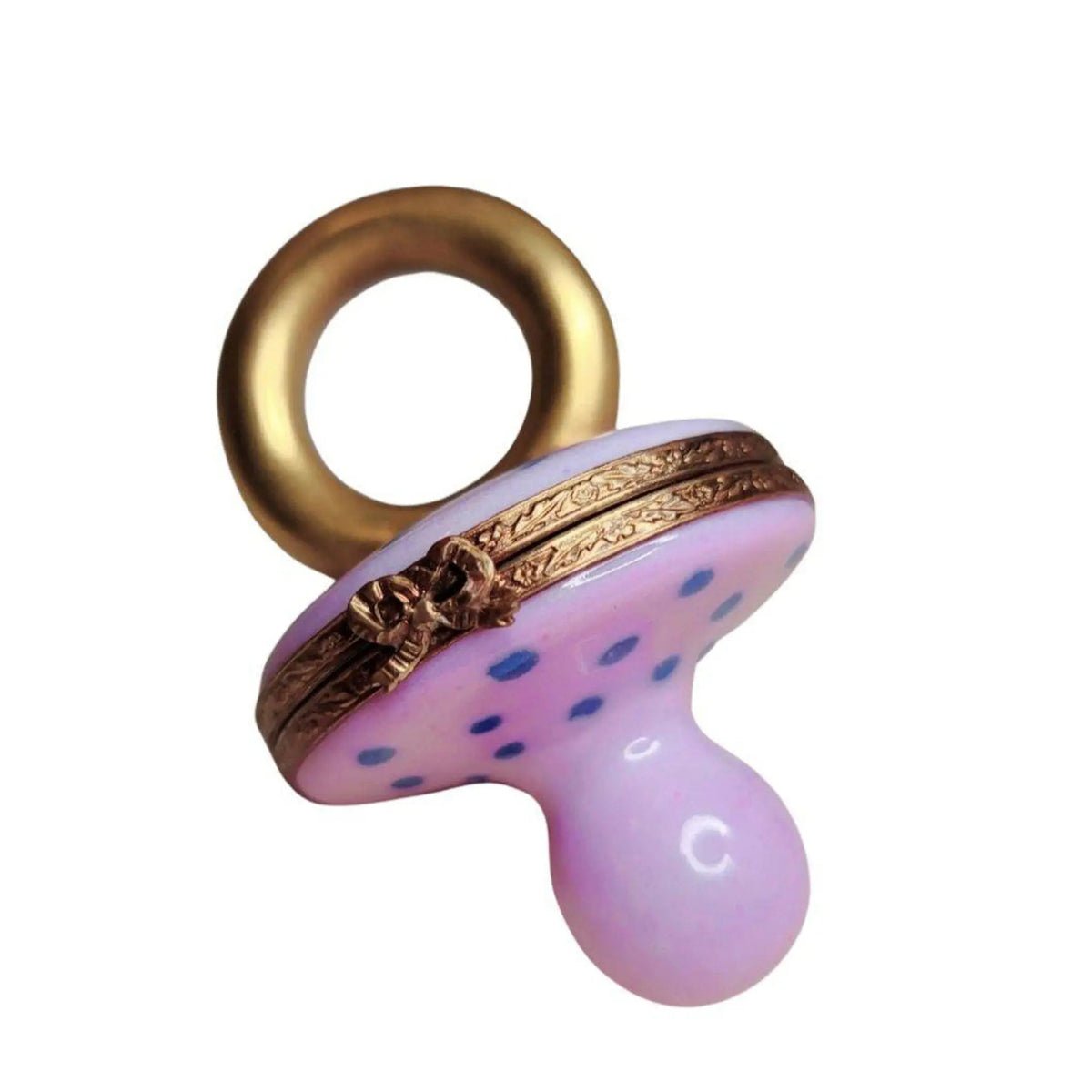 Genuine Pink Pacifier Baby Limoges box painted by hand in France, from Limoges Boutique