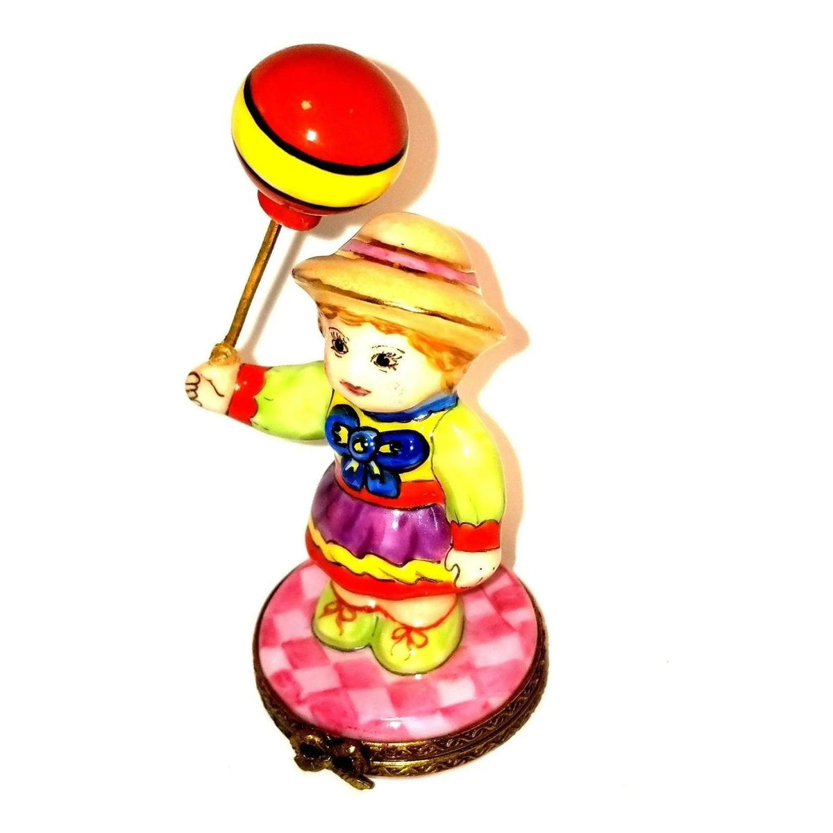 Painted details on the Baby Girl with Red Balloon 1 of 500 Limoges box, French art in miniature