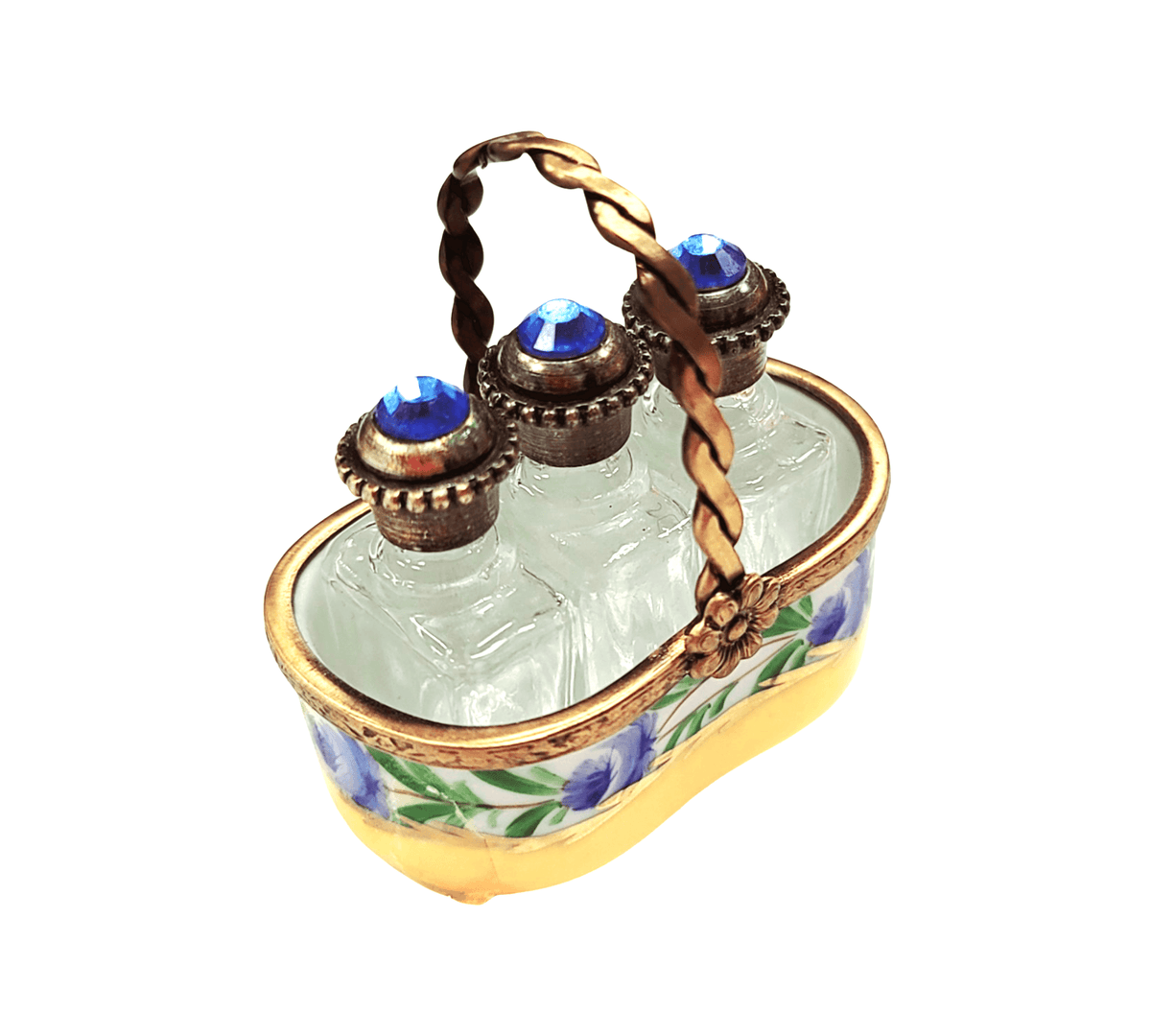 Gift idea for someone who loves France: 3 Perfumes in Yellow Basket Limoges box