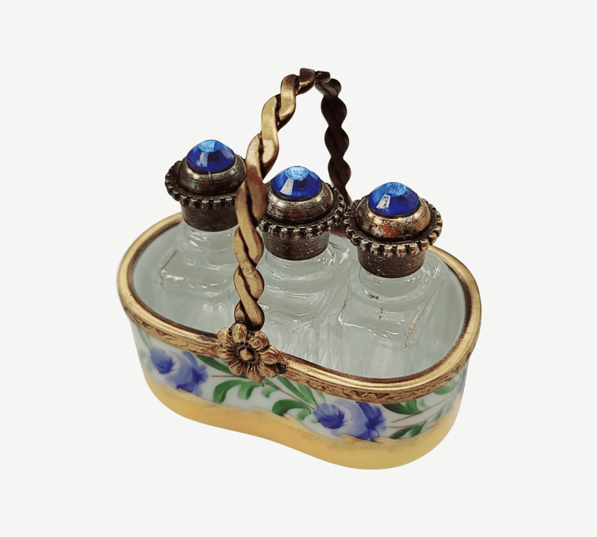 Every brushstroke by hand on the 3 Perfumes in Yellow Basket Limoges box from France