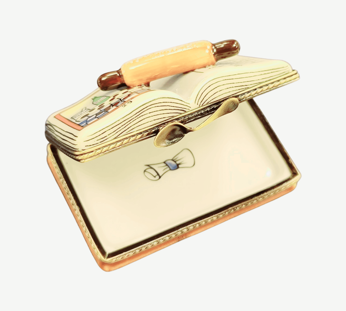 The painter's artistry shows on this Recipe Cookbook Tart Rolling Pin Limoges box