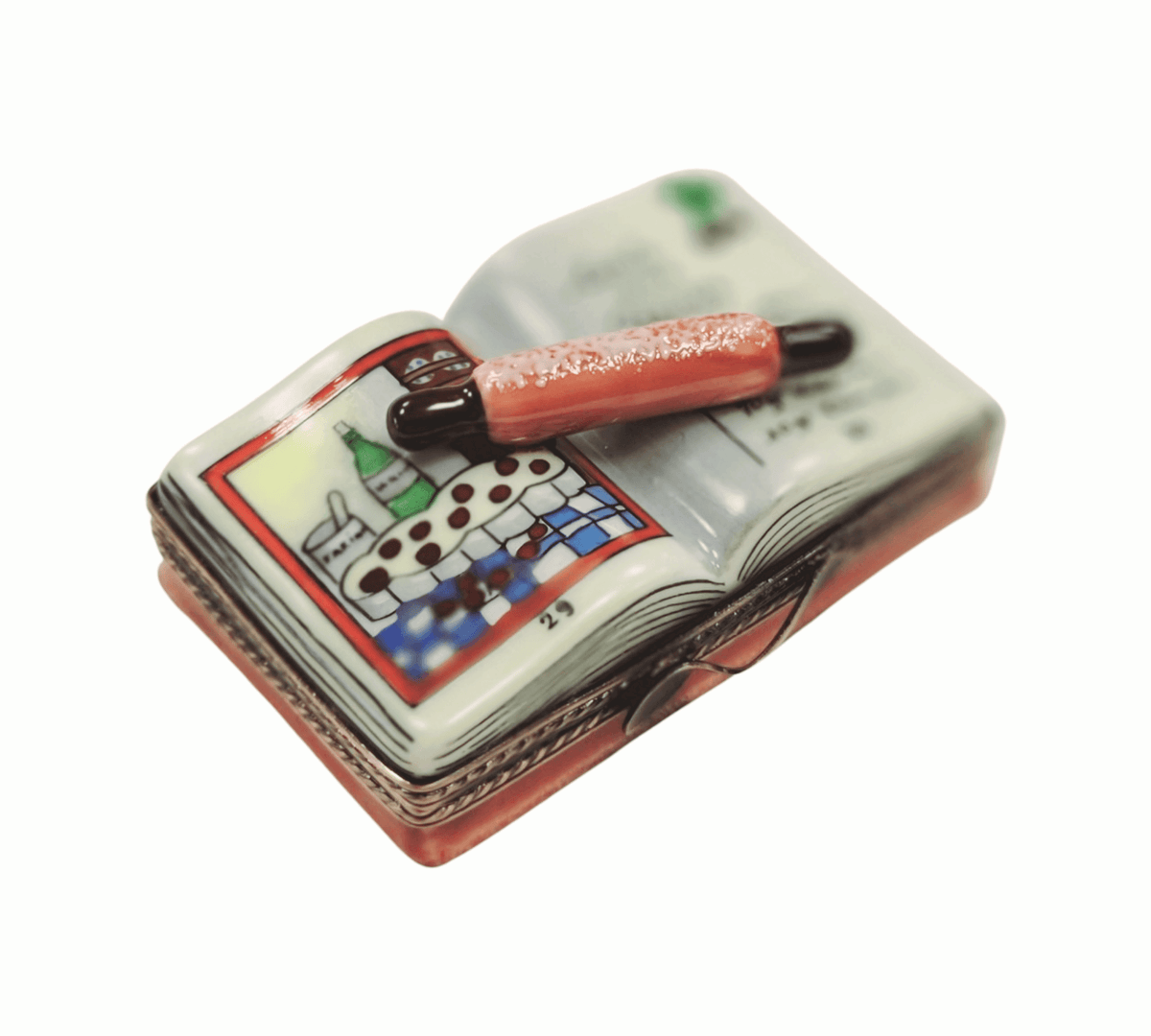 Limoges Boutique presents the Recipe Cookbook Tart Rolling Pin, a genuine Limoges box painted by hand in France