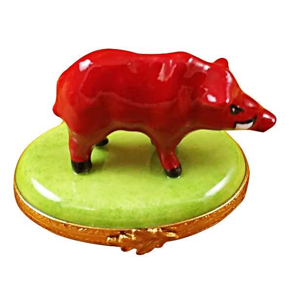 Red Boar Pig Limoges Box for Collectors, a hand-painted Limoges porcelain gift