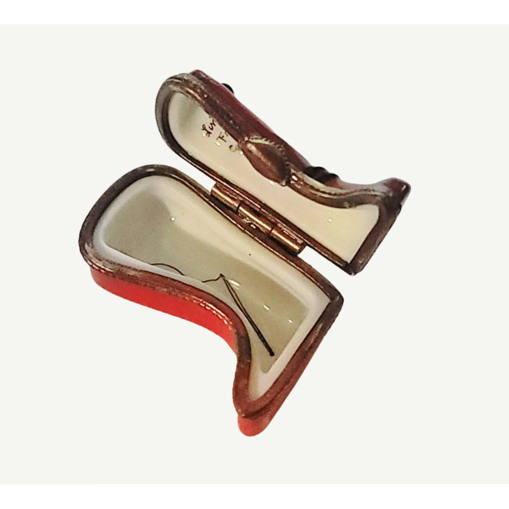 Artisan-painted Red Mini Cowboy Boot Limoges box from France, a cherished collectible