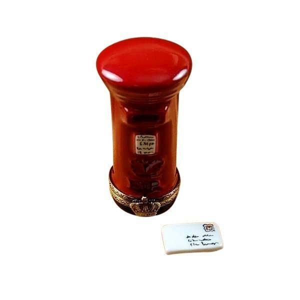 Red English Post Box with Removable Letter Limoges Box, a hand-painted Limoges porcelain gift