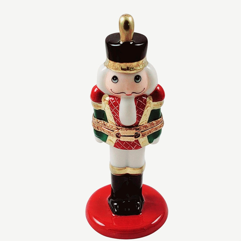 Red Nutcracker Center Hinged Limoges Box, a hand-painted Limoges porcelain gift