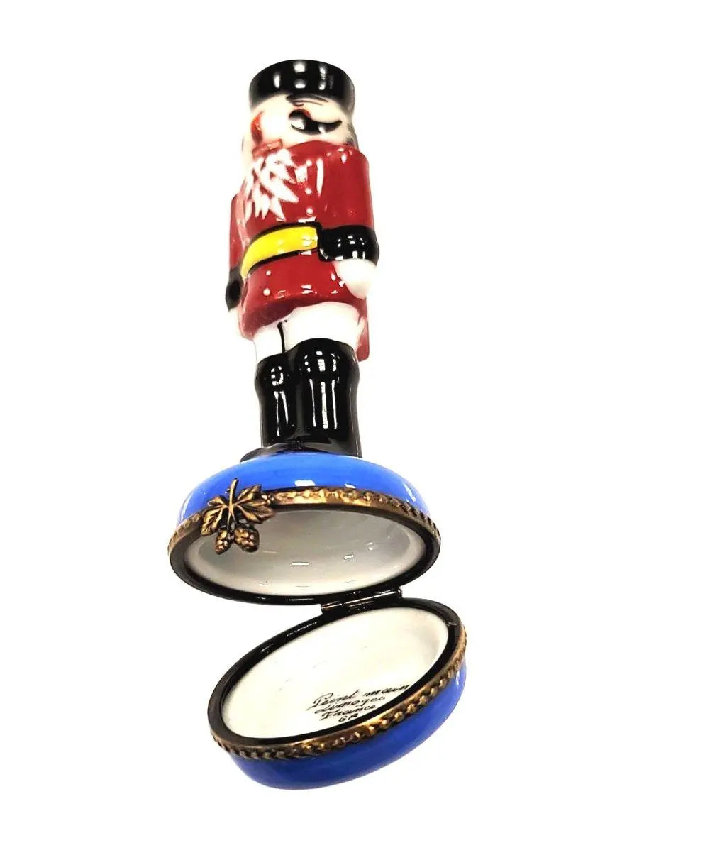 Red Nutcracker on Blue Base Limoges Box Figurine Collectible, view 2