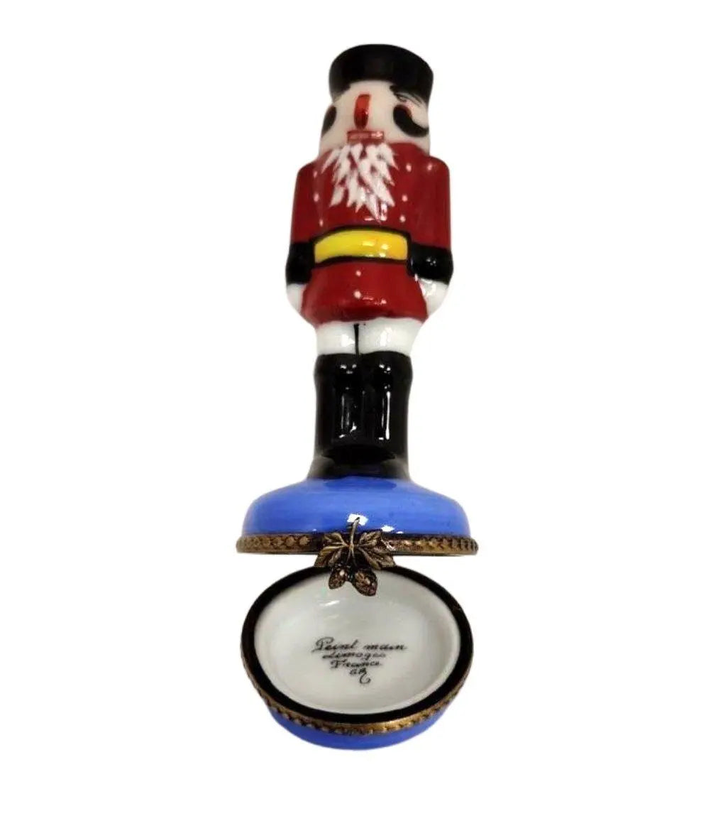 Red Nutcracker on Blue Base Limoges Box Figurine Collectible, view 3