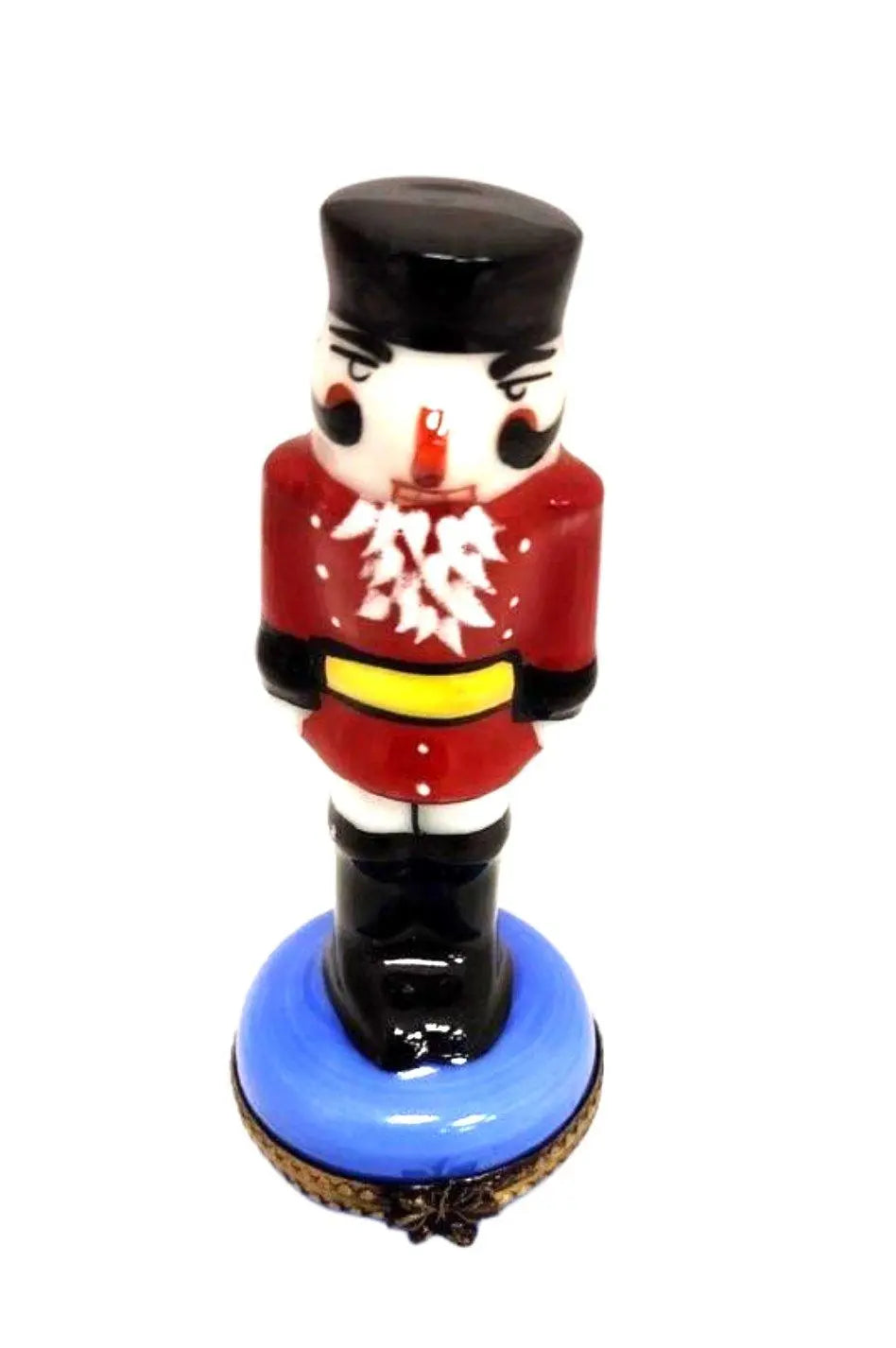 Red Nutcracker on Blue Base Limoges Box Figurine Collectible, view 4