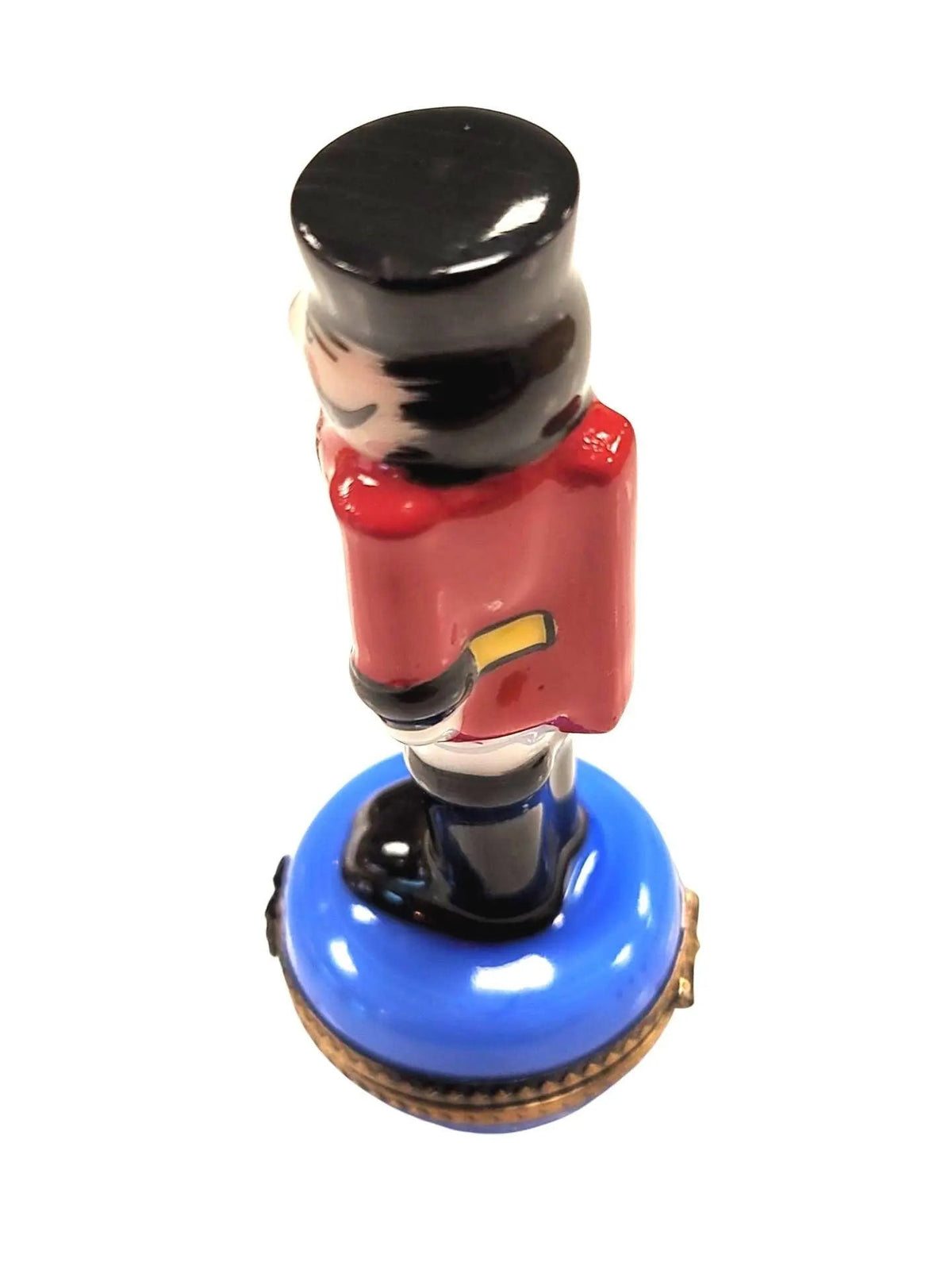 Red Nutcracker on Blue Base Limoges Box Figurine Collectible, view 5