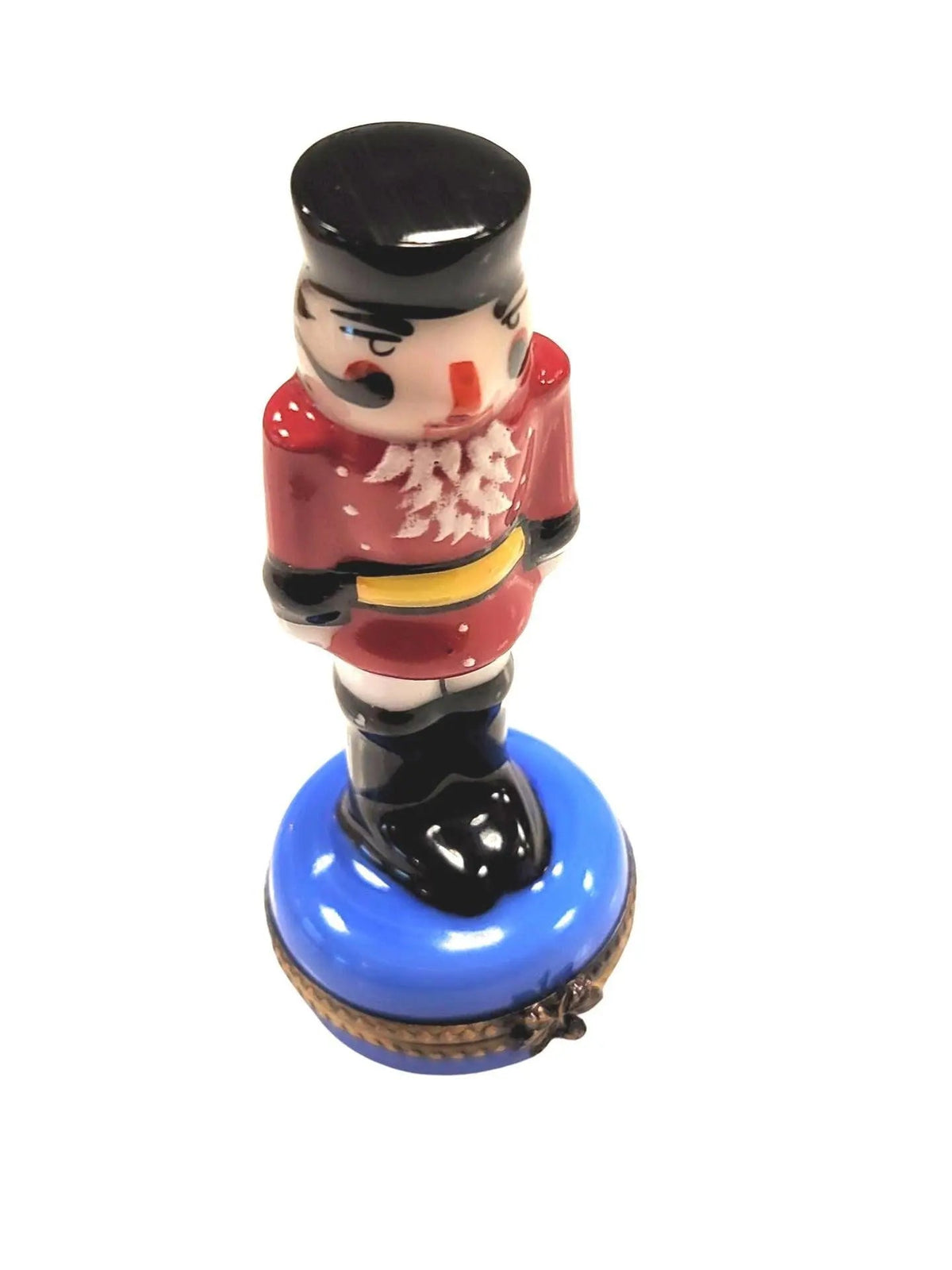Red Nutcracker on Blue Base Limoges Box Figurine Collectible, view 6