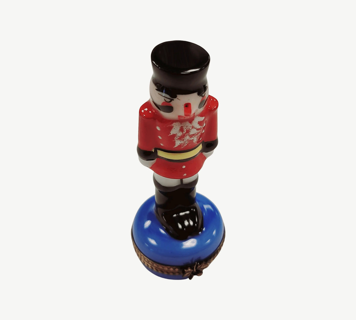 Red Nutcracker on Blue Base Limoges Box Figurine Collectible, view 7
