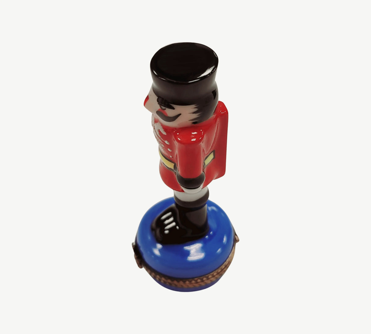 Red Nutcracker on Blue Base Limoges Box Figurine Collectible, view 9