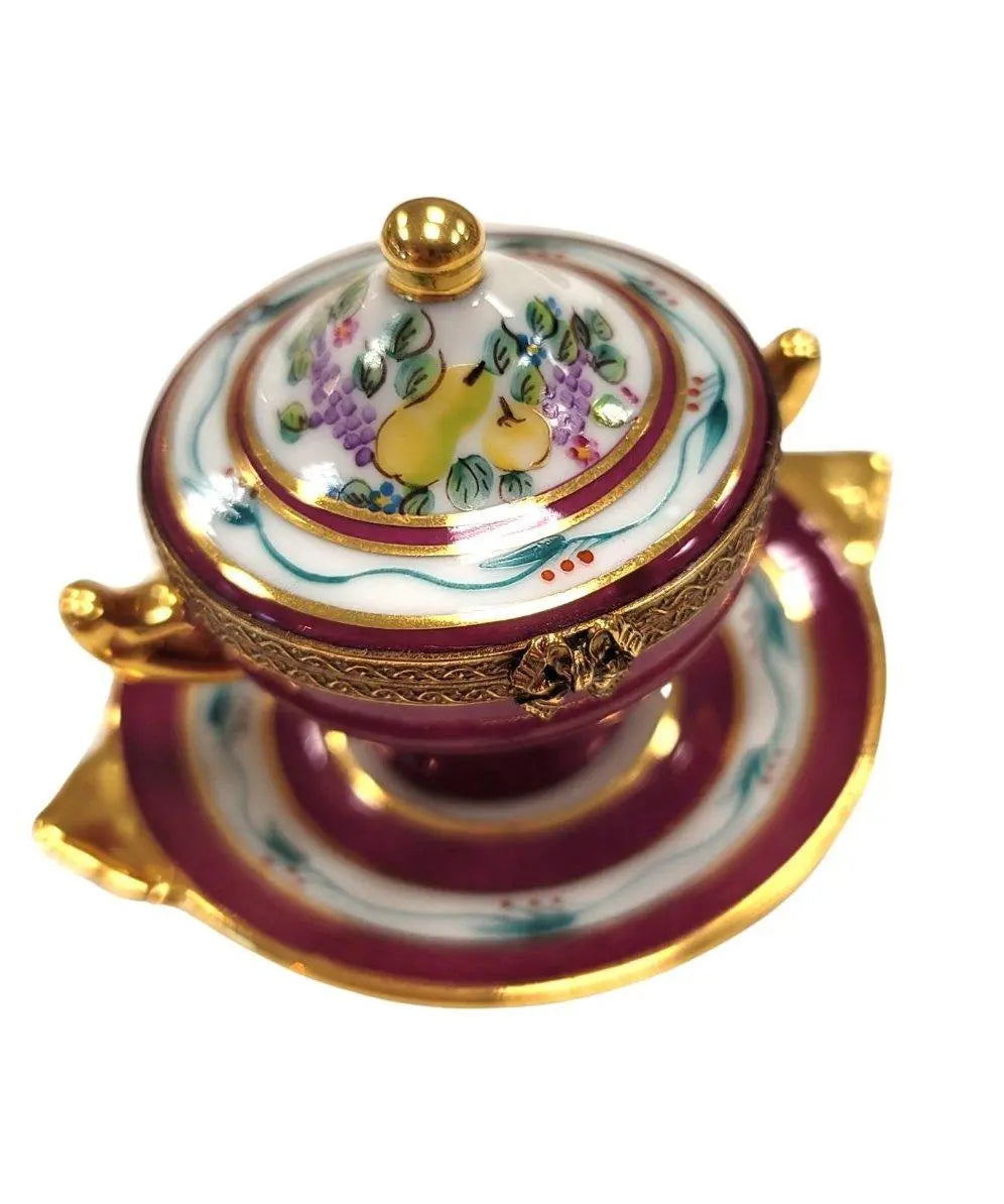 Red Soup Toureen Limoges Box Figurine for Collectors, a hand-painted Limoges porcelain gift