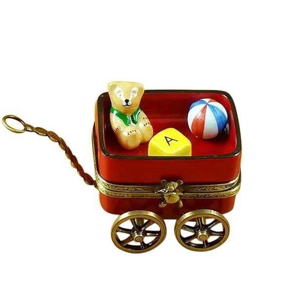 Red Wagon with Teddy Bear Limoges Box, a hand-painted Limoges porcelain gift