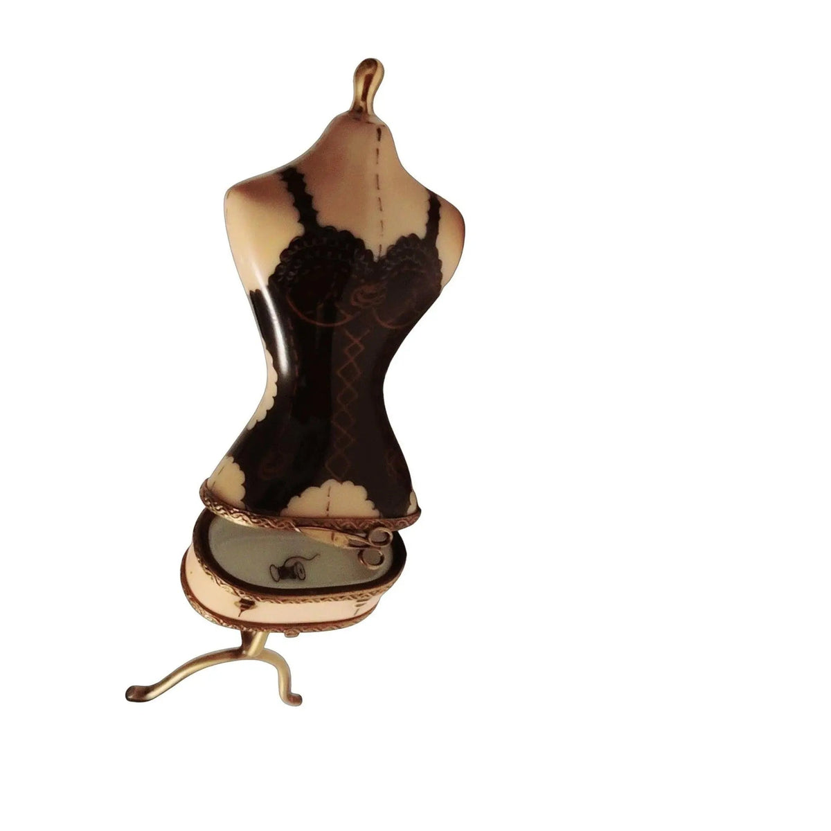 The painter's artistry shows on this Sexy Black Lingerie Mannequin Limoges box