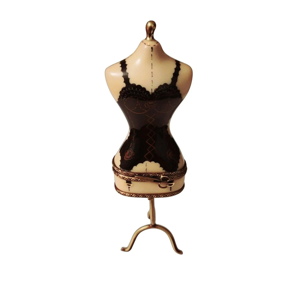 Sexy Black Lingerie Mannequin Limoges Box, a hand-painted Limoges porcelain gift