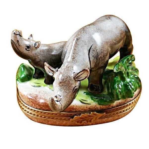 Limoges Boutique presents the Rochard Rhino and Baby, a genuine Limoges box painted by hand in France