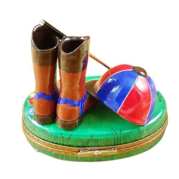 The painter's artistry shows on this Riding Set with Hat, Stick & Boots Limoges box