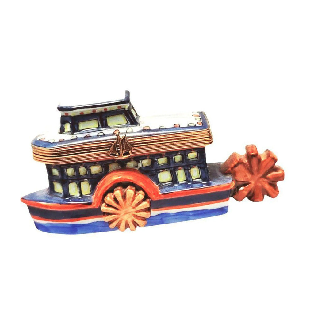 Painted details on the River Boat Limoges box, French art in miniature