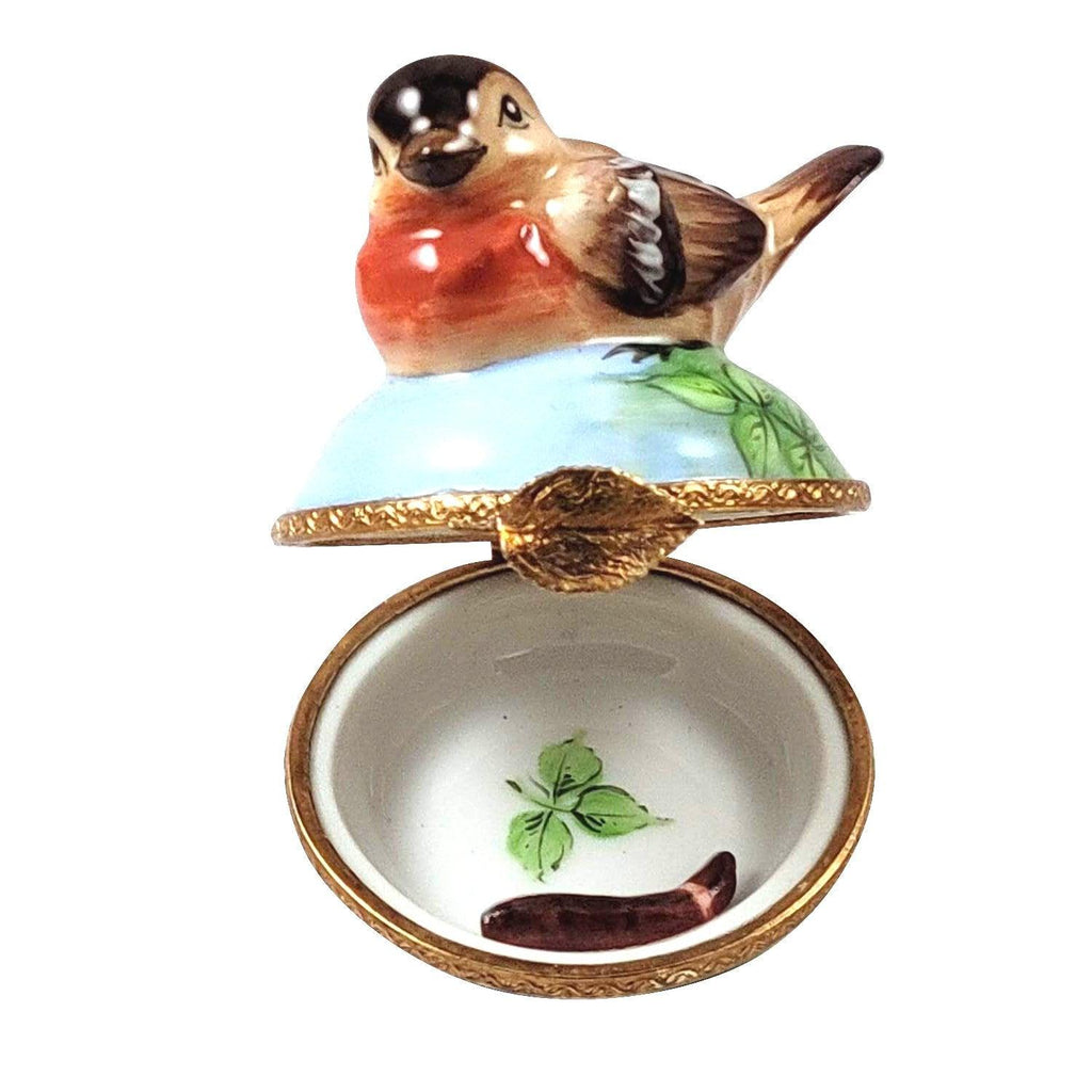 Robin Bird w Removable Worm Limoges Box, view 2