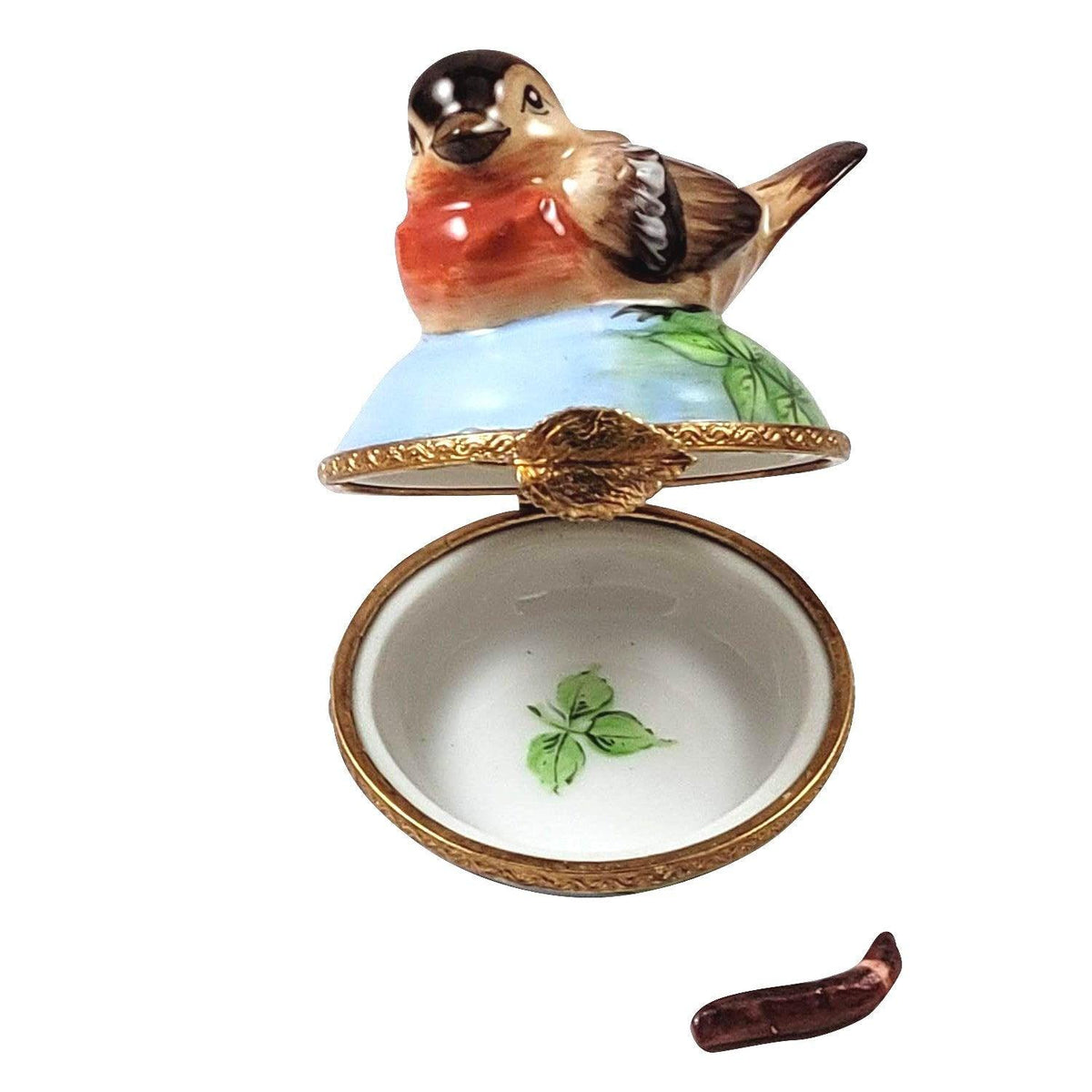 Robin Bird w Removable Worm Limoges Box, view 3