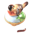 Robin Bird w Removable Worm Limoges Box, a hand-painted Limoges porcelain gift