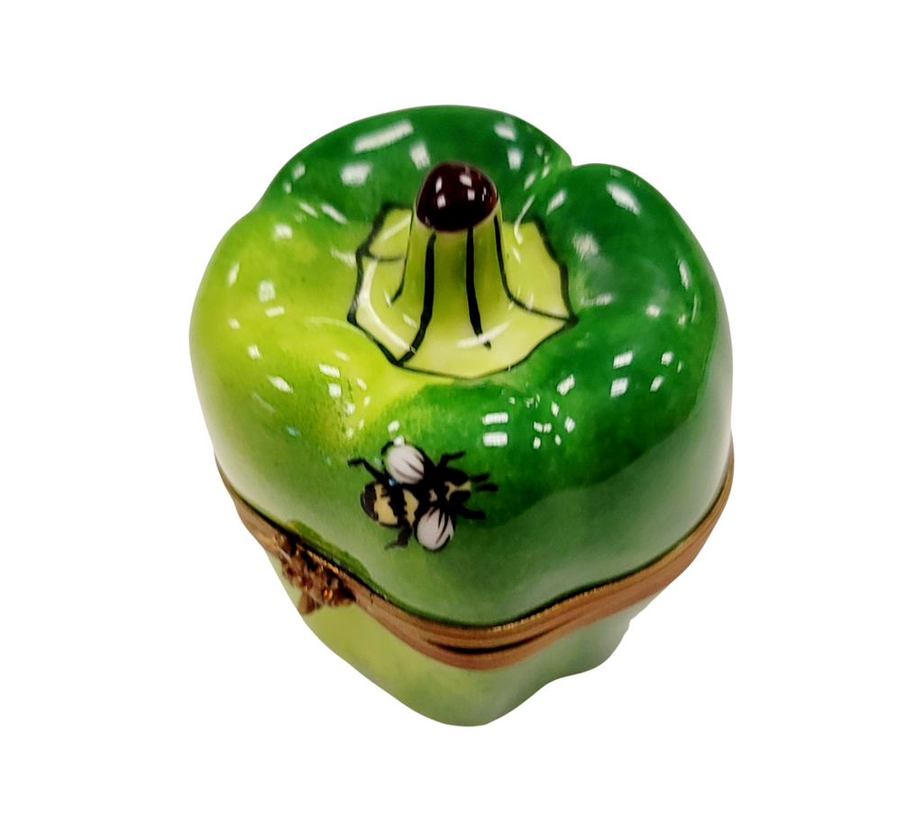 Rochard Green Pepper w Bee Porcelain Limoges Box Collectible, a hand-painted Limoges porcelain gift