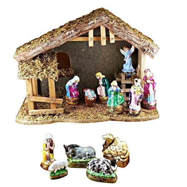 Rochard Twelve Piece Nativity Set Limoges Box Figurine, a hand-painted Limoges porcelain gift