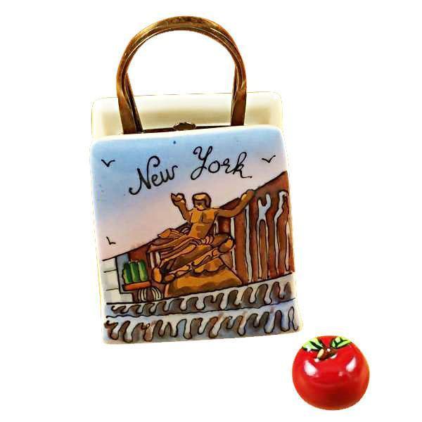 Rockefeller Shopping Bag with Apple York by Rochard, an authentic French Limoges box from Limoges Boutique