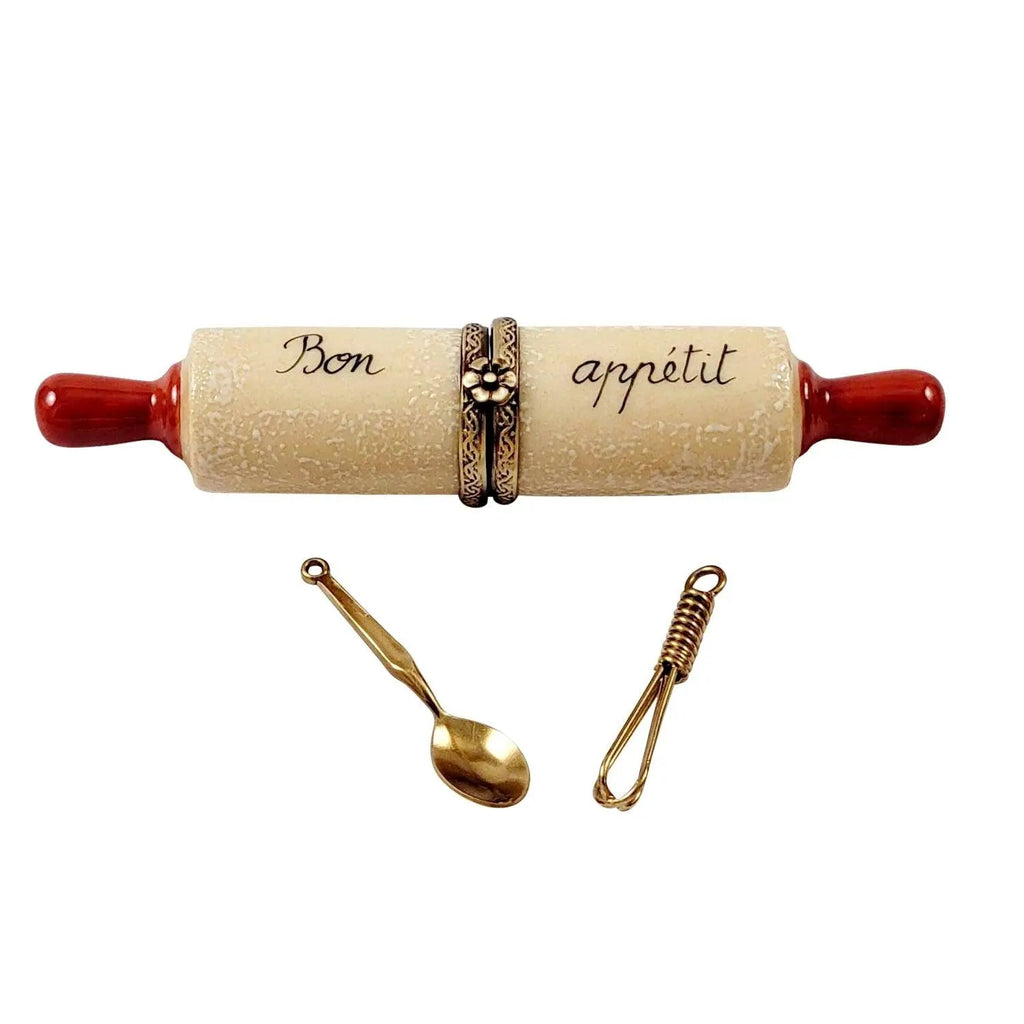 Authentic Rochard Rolling Pin with Utensils Limoges box, hand-painted in France, from Limoges Boutique