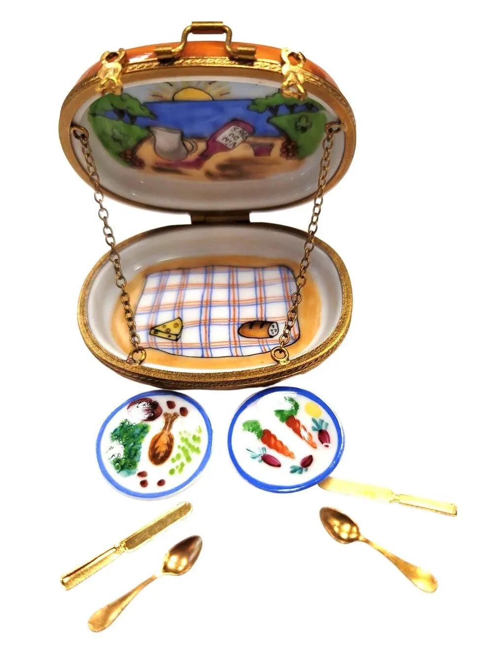 Hand-painted Romantic Picnic for Two Limoges box, French artistry for lovers of fine art