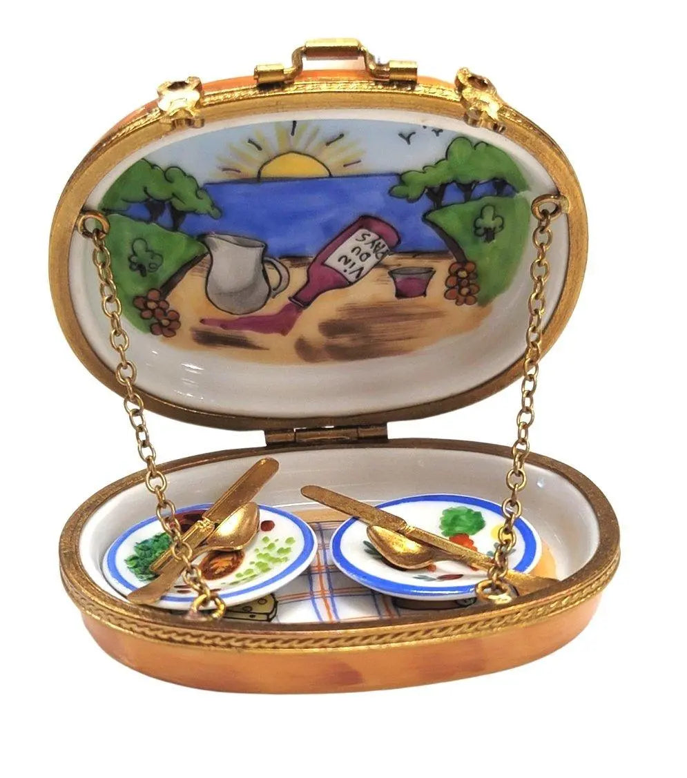 Collectible Romantic Picnic for Two Limoges box with artisan brushwork