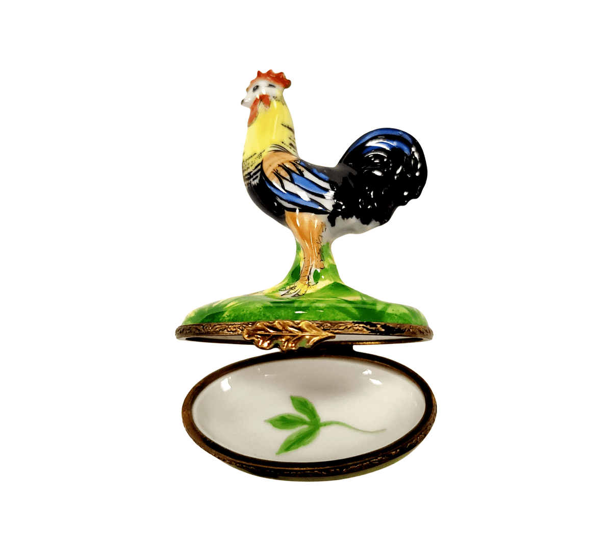 Rooster on Green Base Limoges Box, view 2