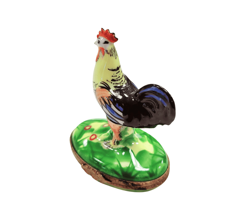Rooster on Green Base Limoges Box, view 3