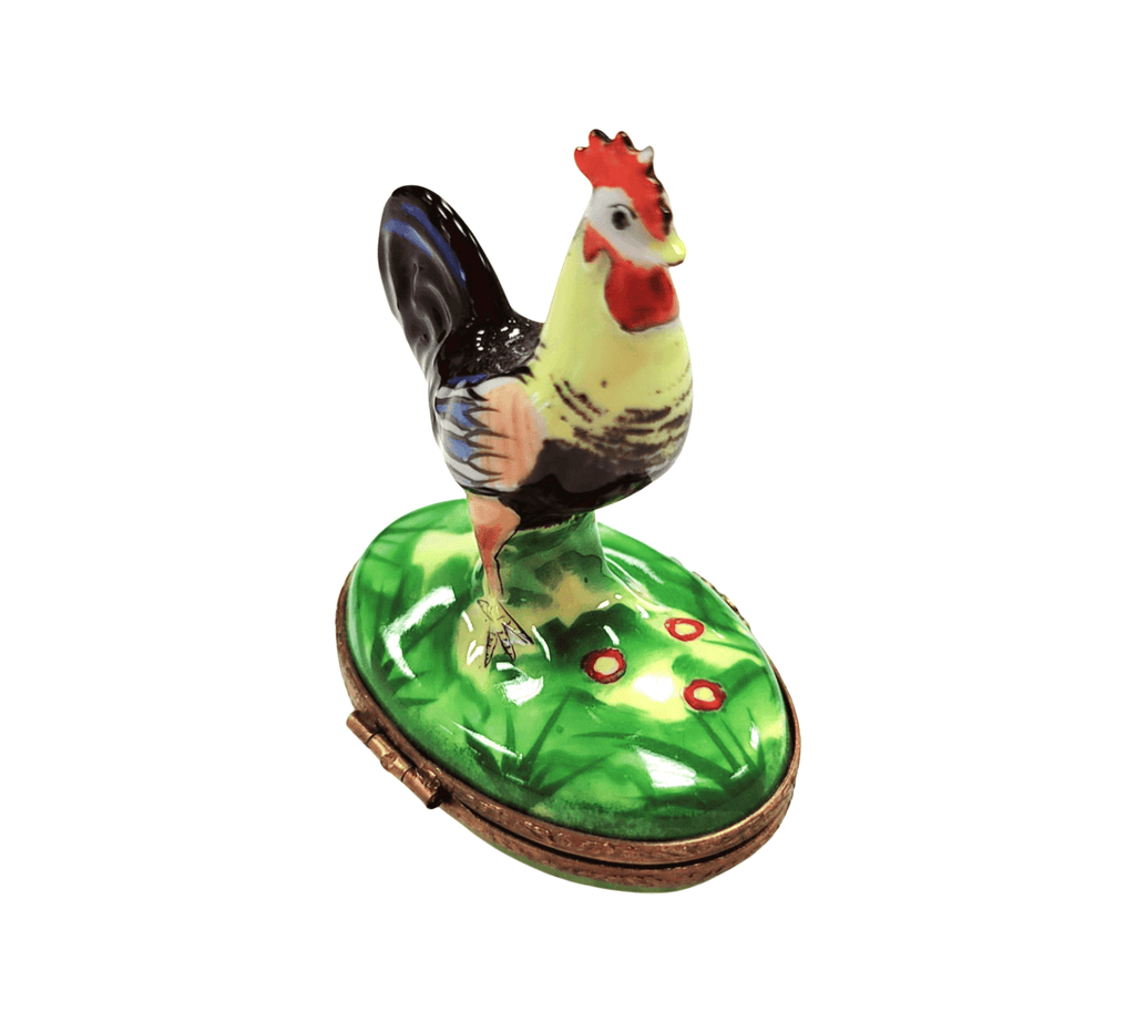 Rooster on Green Base Limoges Box, view 4