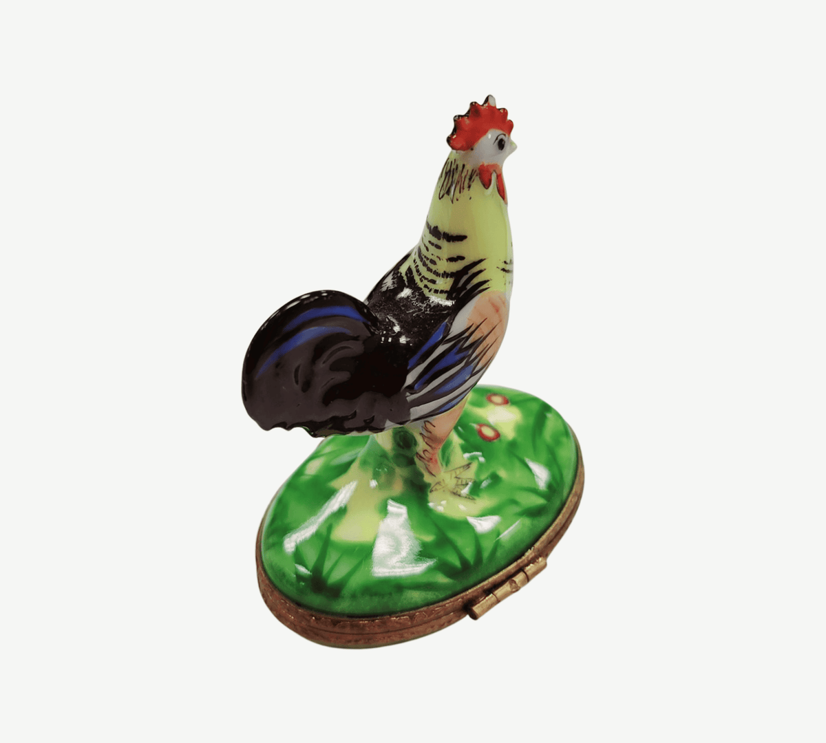 Rooster on Green Base Limoges Box, view 5