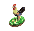 Rooster on Green Base Limoges Box, a hand-painted Limoges porcelain gift
