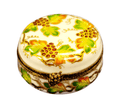 Round W Grapes Limoges Box for Collectors, a hand-painted Limoges porcelain gift