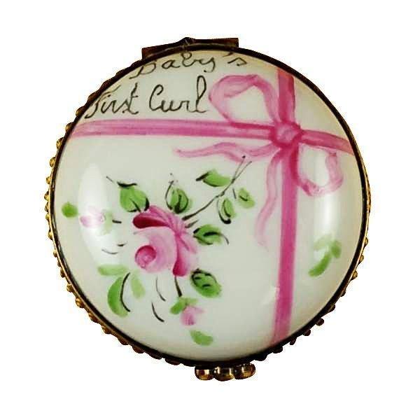 Round Pink First Curl Baby by Rochard, an authentic French Limoges box from Limoges Boutique