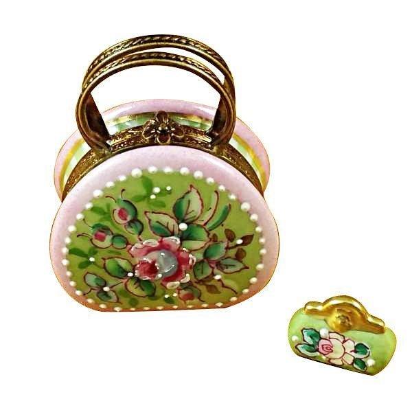 Round Purse with Coin Wallet Victoria Limoges Box, a hand-painted Limoges porcelain gift