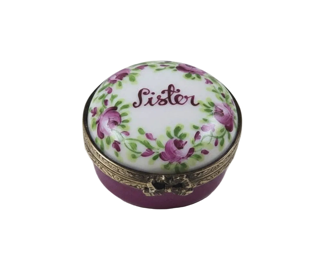 Sister on Round for Sisters, a hand-painted Limoges porcelain gift